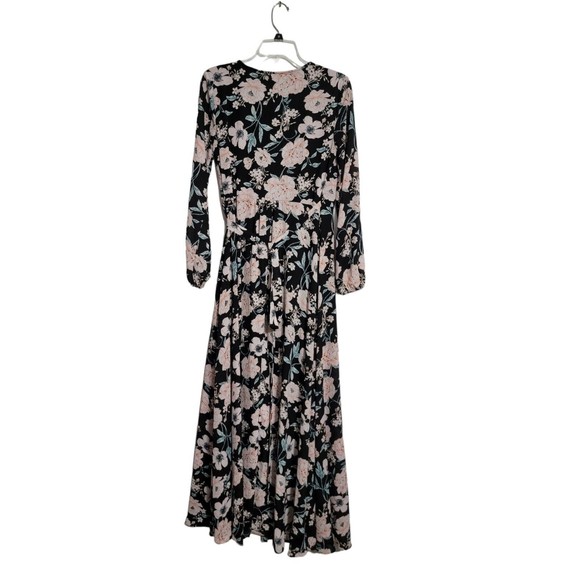 Gianni Bini Womens Floral Print Wrap Maxi Dress Sz S Black Peach Long Sleeve 59" - Picture 4 of 9